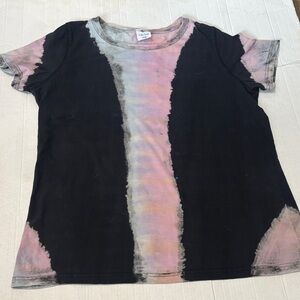Stylish Black and Pink Tie-Dye Short Sleeve Tee